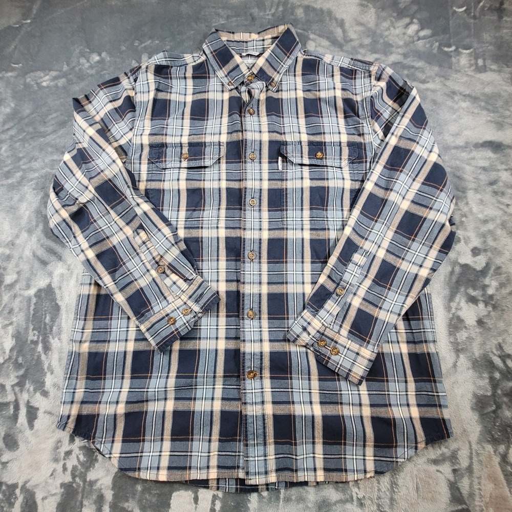 Carhartt Mens Relaxed Fit Plaid Long Sleeve Button Down Shirt Blue Tan Large - Picture 1 of 6